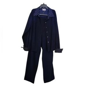 R&K Originals navy blue and Polka Dots 2 Piece Casual Pants Suit Size 14